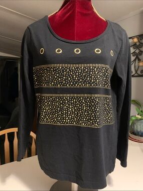 Black Long Sleeve Top with Gold Stud Detail